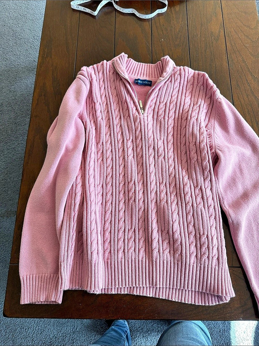 Karen Scott Pink Cable Knit Zip Sweater Like New